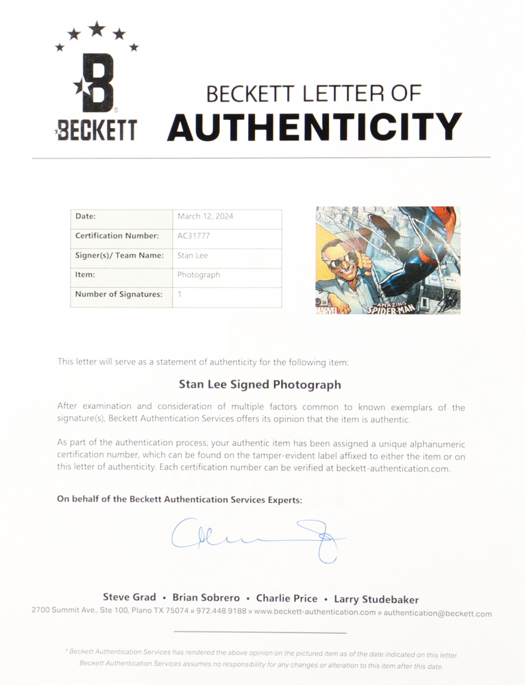 Stan Lee Signed "The Amazing Spiderman" Custom Framed Photo Display (Beckett) at PristineAuction.com Stan Lee Signed "The Amazing Spiderman" Custom Framed Photo Display (Beckett) at PristineAuction.com