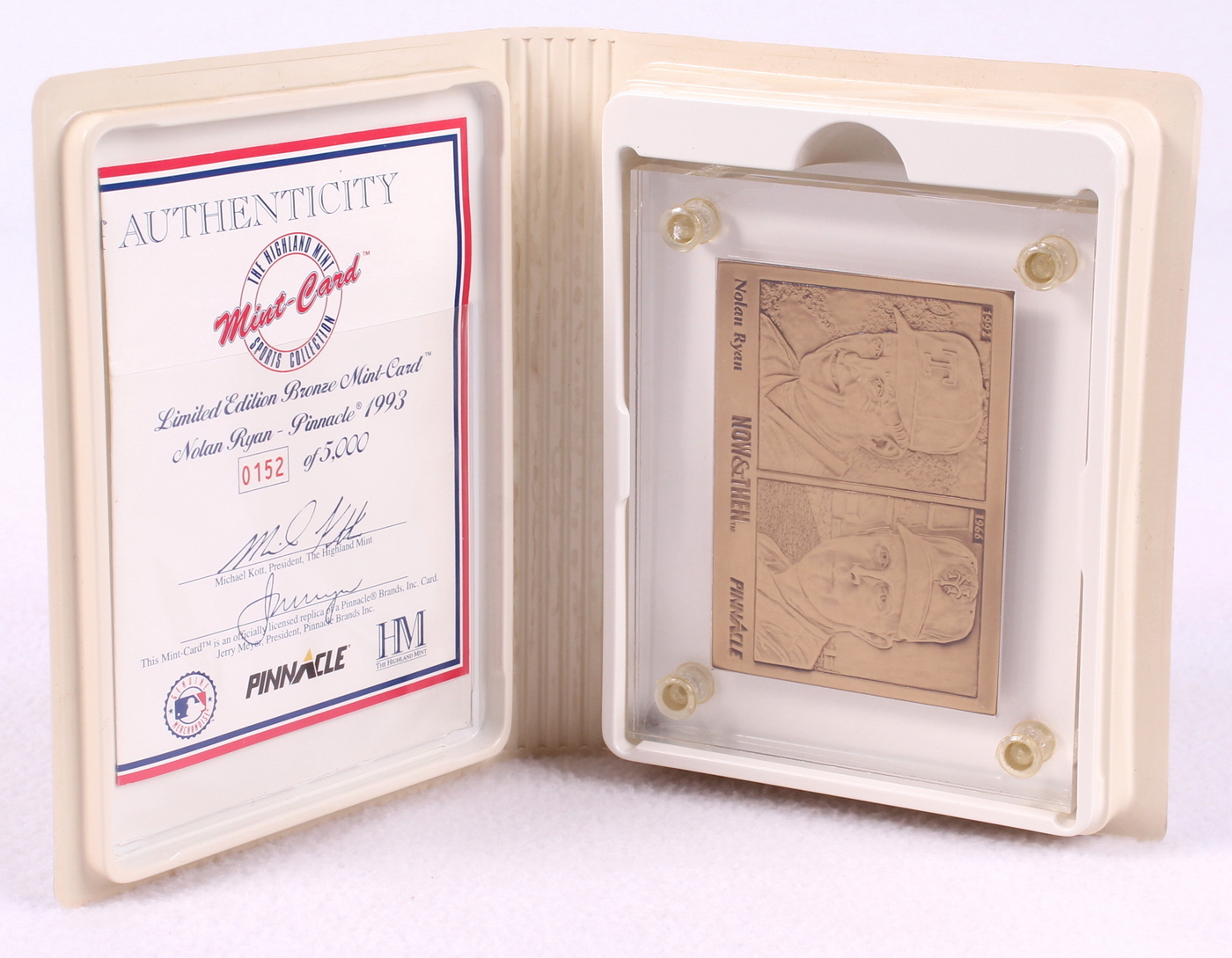 Nolan Ryan LE 1993 Pinnacle #290 Solid Bronze Baseball Card from Highland Mint with Display Case & Original Packaging at PristineAuction.com Nolan Ryan LE 1993 Pinnacle #290 Solid Bronze Baseball Card from Highland Mint with Display Case & Original Packaging at PristineAuction.com