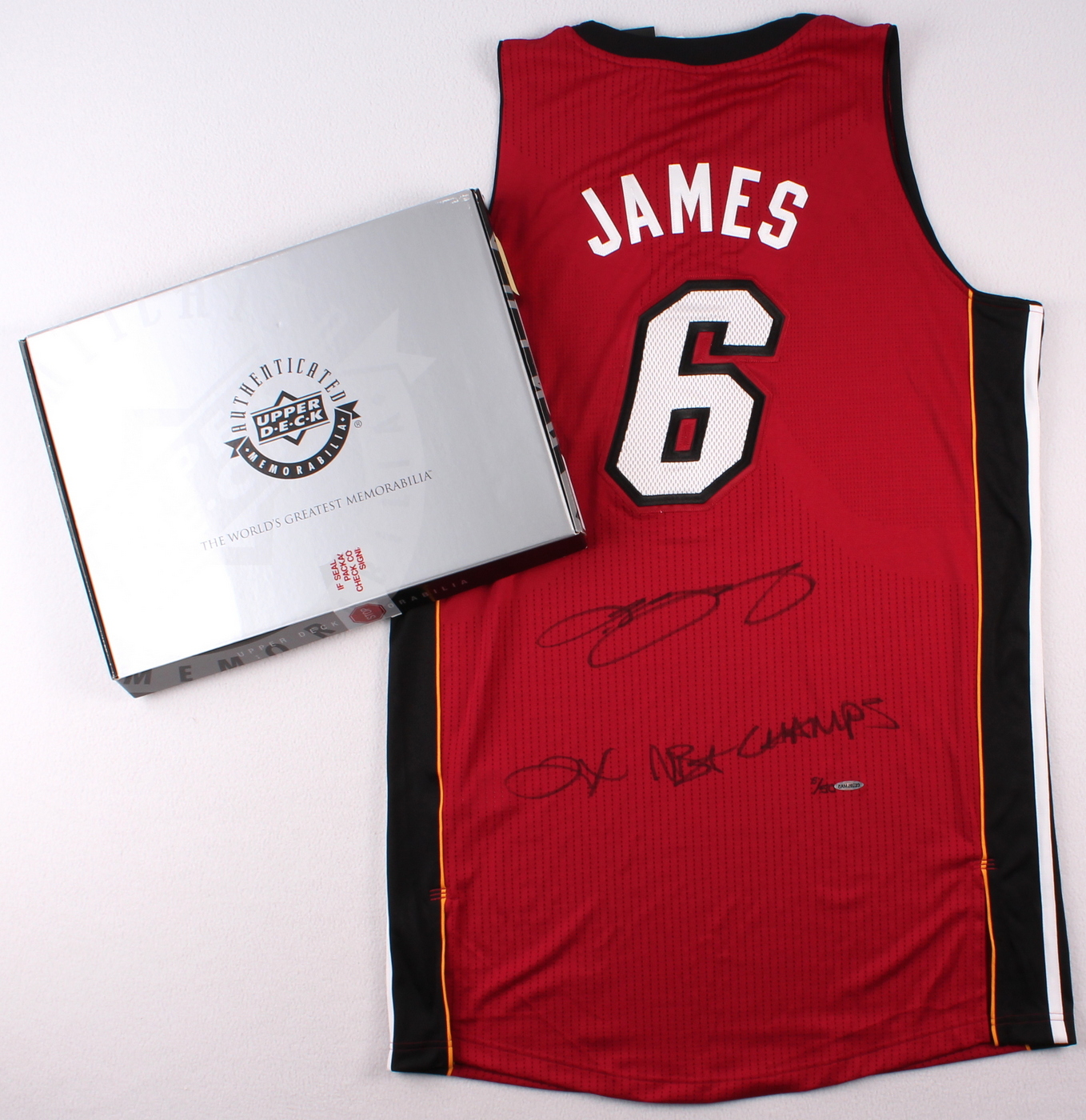 LeBron James Signed Miami Heat Authentic Adidas Alternate Jersey Inscribed "2x NBA Champs" (UDA COA) at PristineAuction.com LeBron James Signed Miami Heat Authentic Adidas Alternate Jersey Inscribed "2x NBA Champs" (UDA COA) at PristineAuction.com