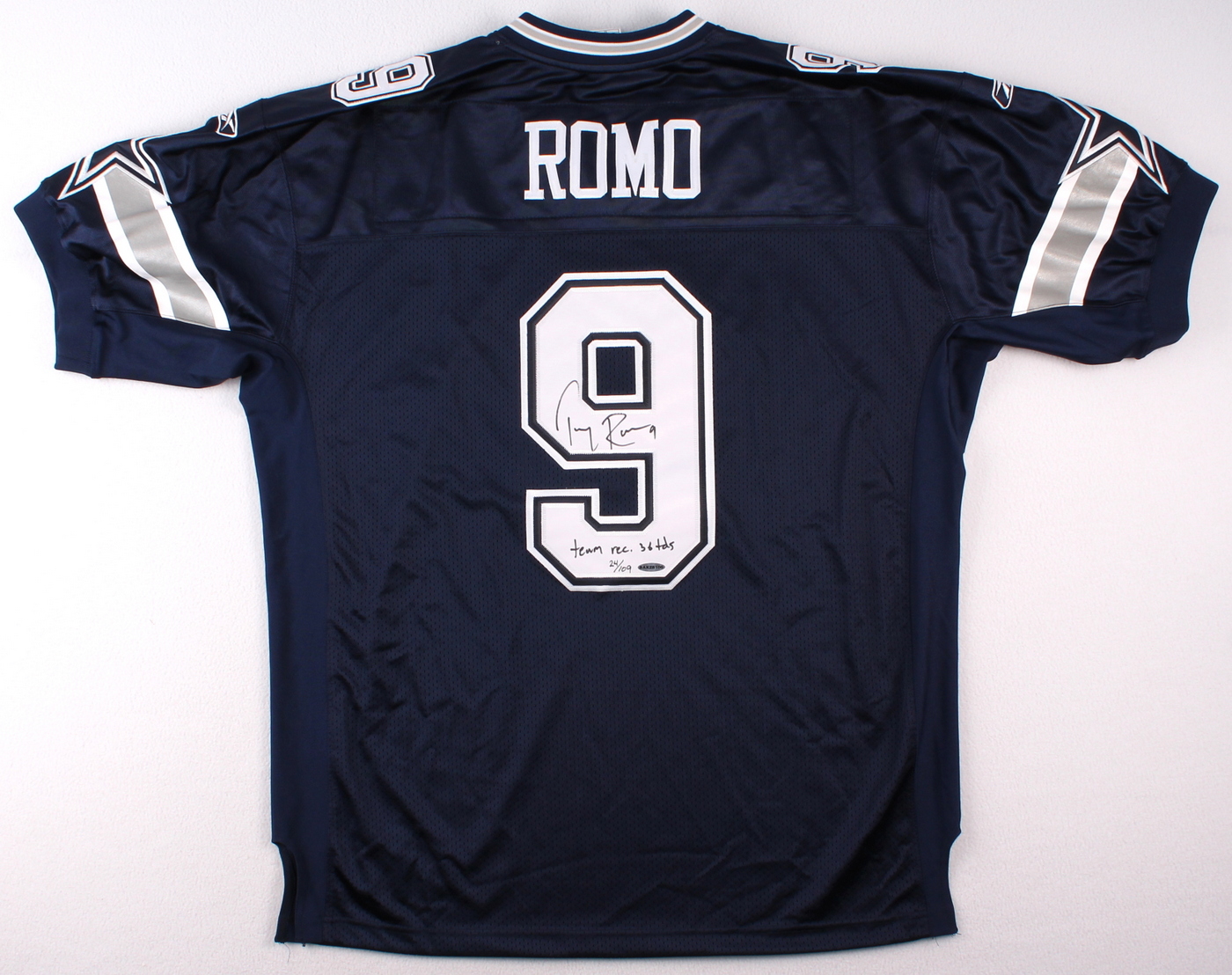 Tony Romo Signed Cowboys Authentic Reebok Jersey Inscribed "Team Rec. 36 TDs" (UDA COA) at PristineAuction.com Tony Romo Signed Cowboys Authentic Reebok Jersey Inscribed "Team Rec. 36 TDs" (UDA COA) at PristineAuction.com