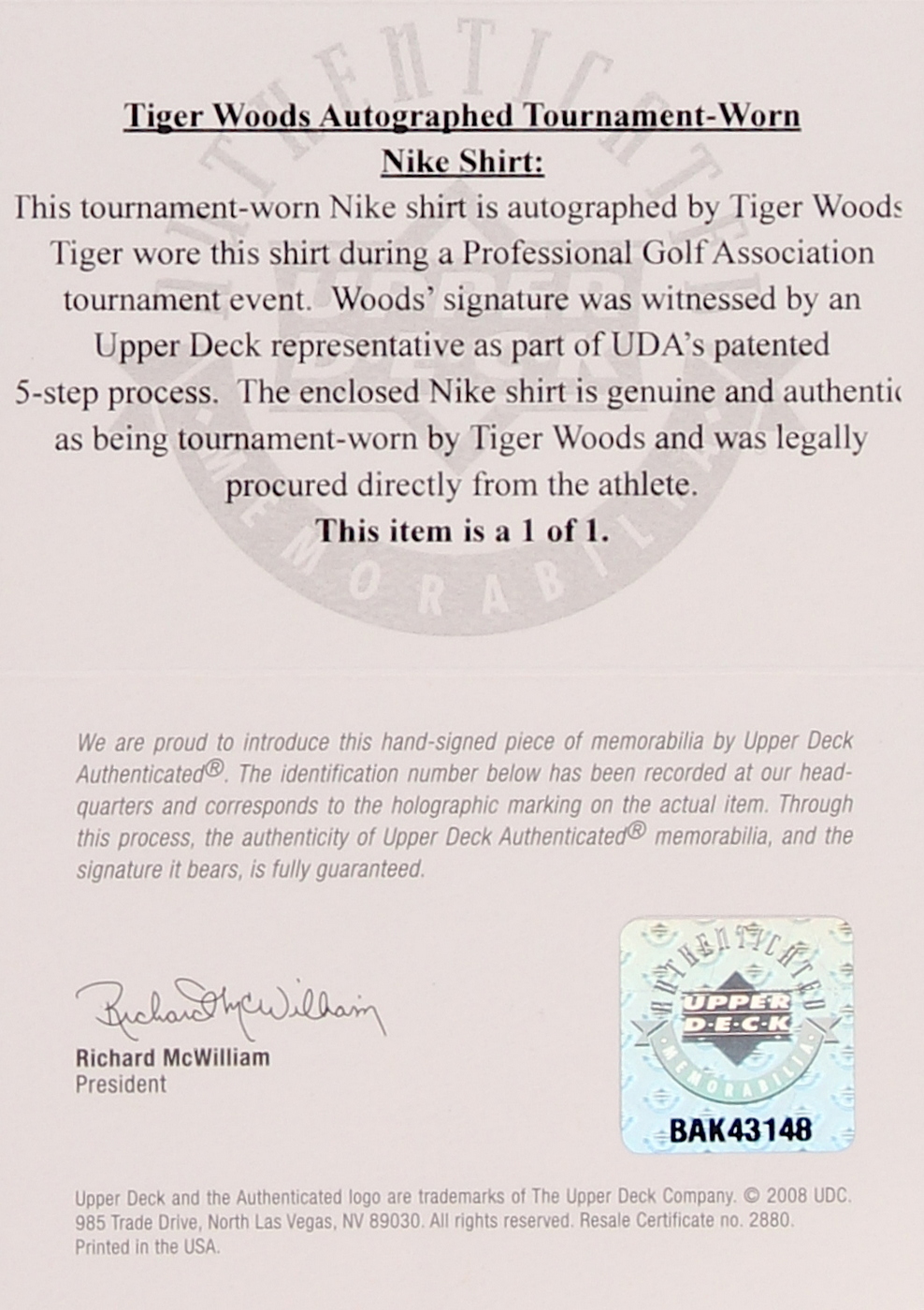 Tiger Woods Signed Tournament Worn Black Nike Golf Shirt #1/1 (UDA COA) at PristineAuction.com Tiger Woods Signed Tournament Worn Black Nike Golf Shirt #1/1 (UDA COA) at PristineAuction.com