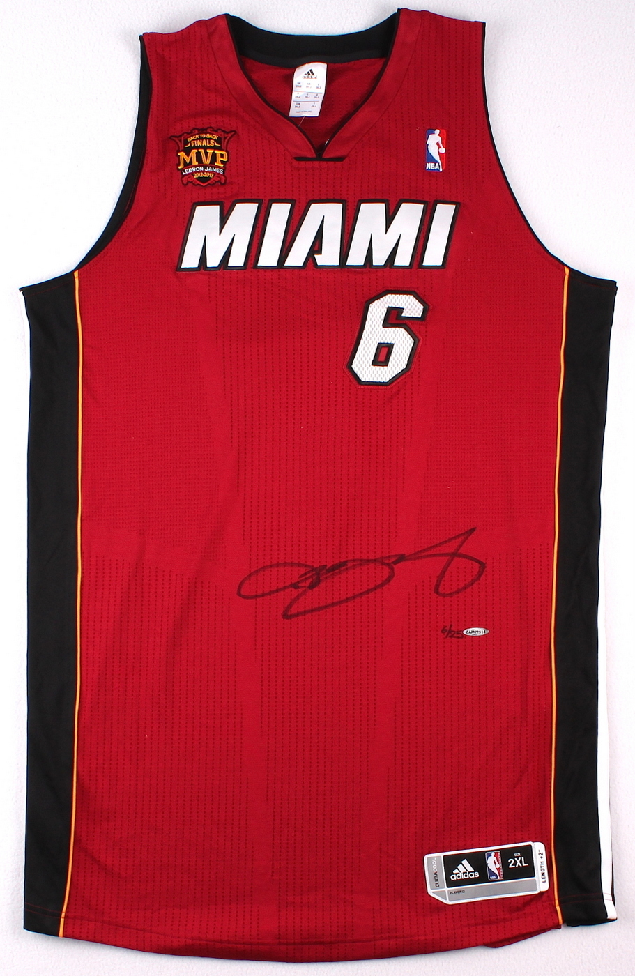 LeBron James Signed LE Miami Heat Authentic Adidas Alternate Jersey with Back to Back Finals MVP Patch #6/25 (UDA COA) at PristineAuction.com LeBron James Signed LE Miami Heat Authentic Adidas Alternate Jersey with Back to Back Finals MVP Patch #6/25 (UDA COA) at PristineAuction.com