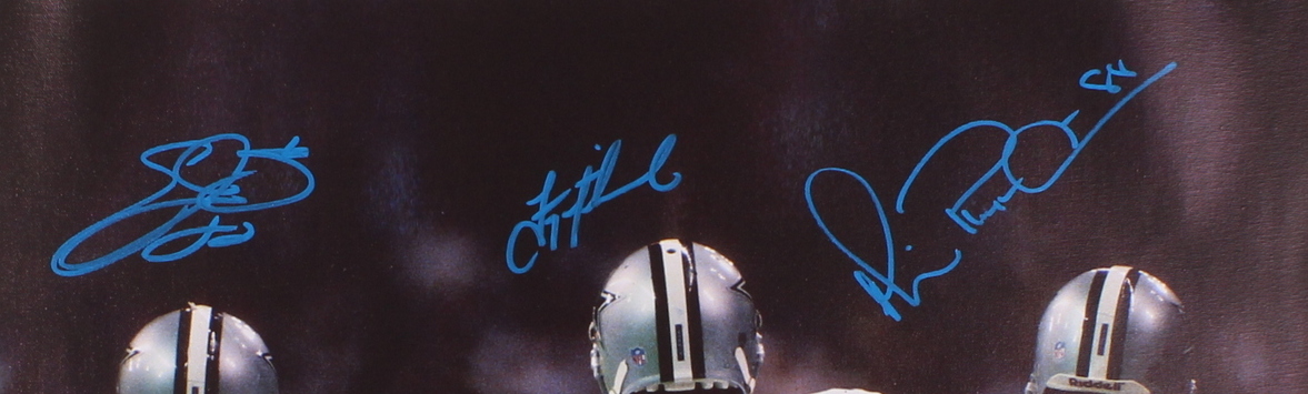 Emmitt Smith, Michael Irvin & Troy Aikman Signed Cowboys 25.75" x 30.75" Photo on Canvas (PSA & Player Holograms) at PristineAuction.com Emmitt Smith, Michael Irvin & Troy Aikman Signed Cowboys 25.75" x 30.75" Photo on Canvas (PSA & Player Holograms) at PristineAuction.com