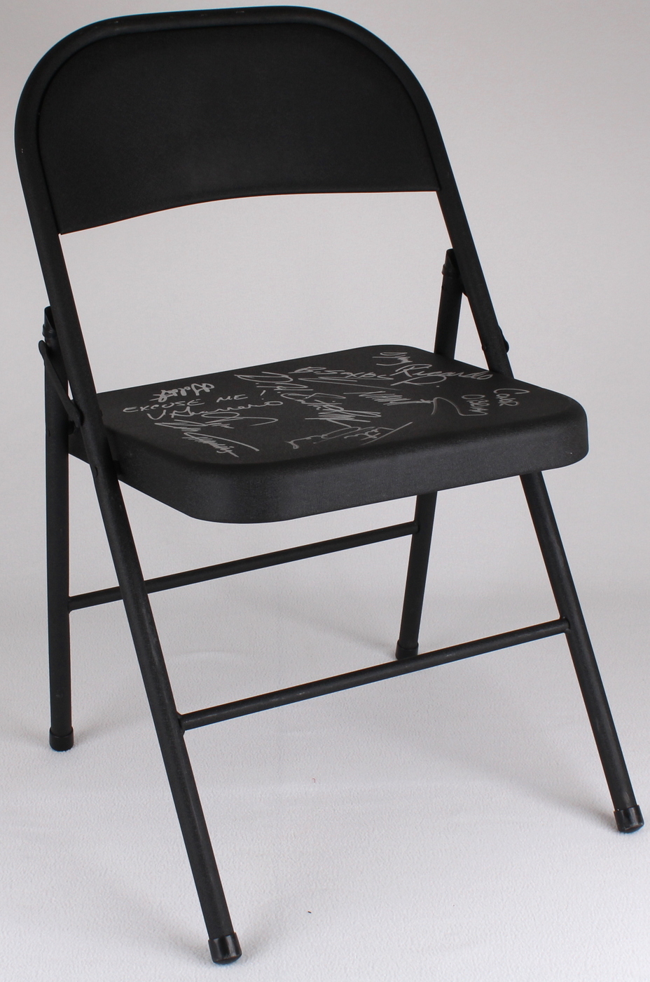 WWE Black Folding Chair Signed by (19) with Vickie Guerrero, Maryse Ouellet, Conor O'Brian (JSA ALOA) at PristineAuction.com WWE Black Folding Chair Signed by (19) with Vickie Guerrero, Maryse Ouellet, Conor O'Brian (JSA ALOA) at PristineAuction.com