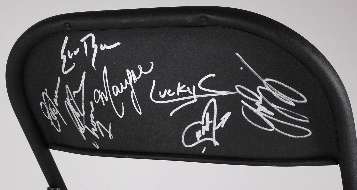 WWE Black Folding Chair Signed by (19) with Vickie Guerrero, Maryse Ouellet, Conor O'Brian (JSA ALOA) at PristineAuction.com WWE Black Folding Chair Signed by (19) with Vickie Guerrero, Maryse Ouellet, Conor O'Brian (JSA ALOA) at PristineAuction.com
