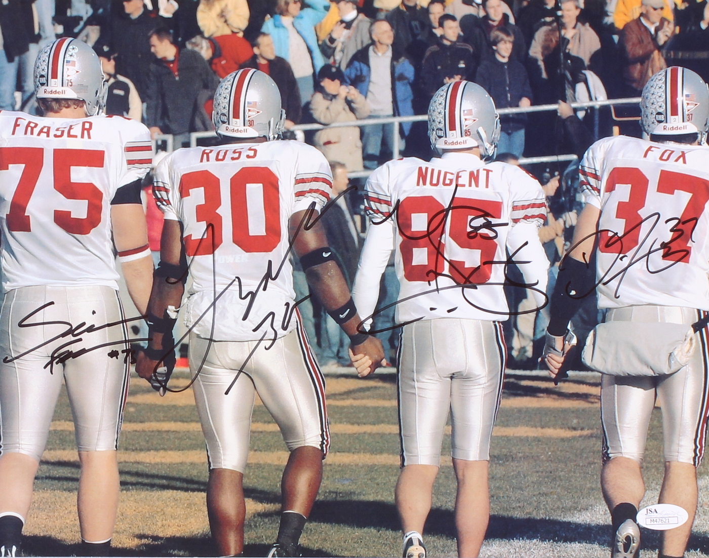 Simon Fraser, Lydell Ross, Mike Nugent & Dustin Fox Signed Ohio State 11x14 Photo (JSA COA) at PristineAuction.com Simon Fraser, Lydell Ross, Mike Nugent & Dustin Fox Signed Ohio State 11x14 Photo (JSA COA) at PristineAuction.com