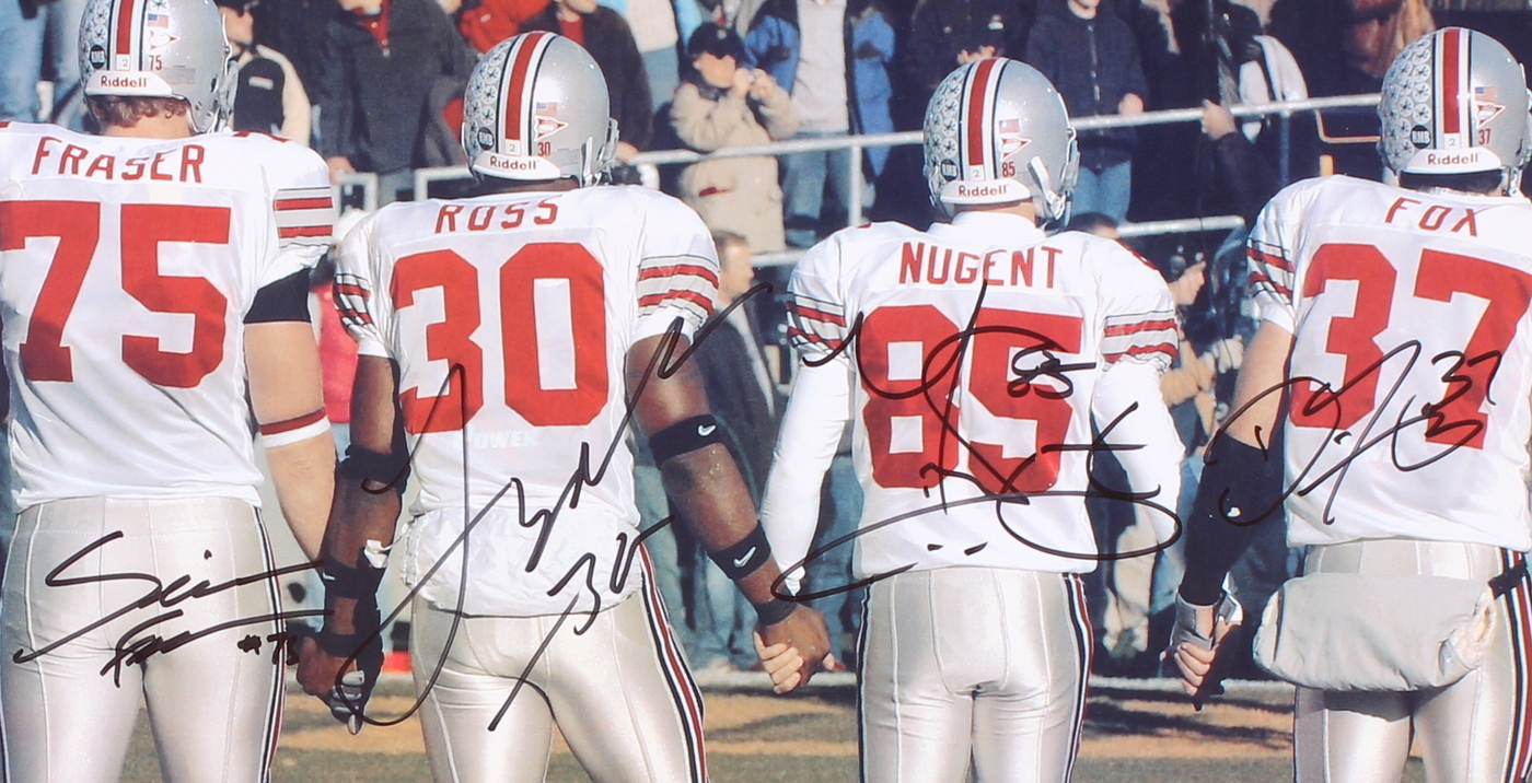Simon Fraser, Lydell Ross, Mike Nugent & Dustin Fox Signed Ohio State 11x14 Photo (JSA COA) at PristineAuction.com Simon Fraser, Lydell Ross, Mike Nugent & Dustin Fox Signed Ohio State 11x14 Photo (JSA COA) at PristineAuction.com