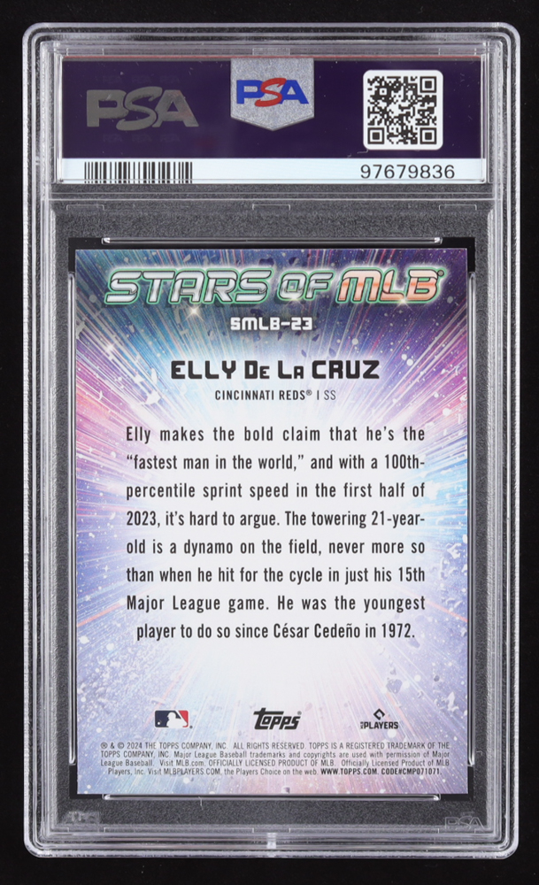 Elly De La Cruz 2024 Topps Stars of MLB #SMLB23 RC (PSA 10) at PristineAuction.com Elly De La Cruz 2024 Topps Stars of MLB #SMLB23 RC (PSA 10) at PristineAuction.com