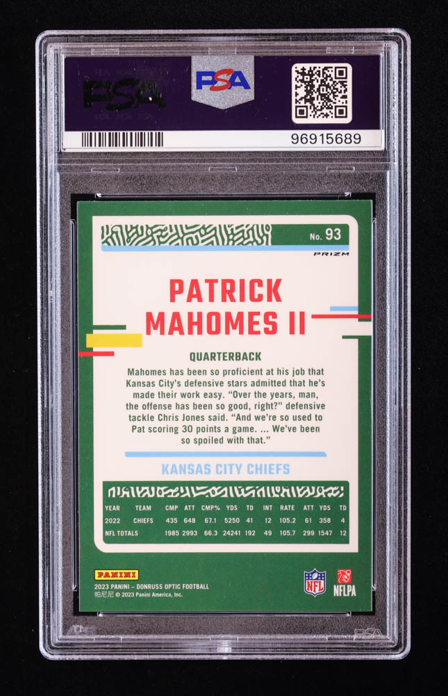 Patrick Mahomes II 2023 Donruss Optic Holo #93 (PSA 9) at PristineAuction.com Patrick Mahomes II 2023 Donruss Optic Holo #93 (PSA 9) at PristineAuction.com