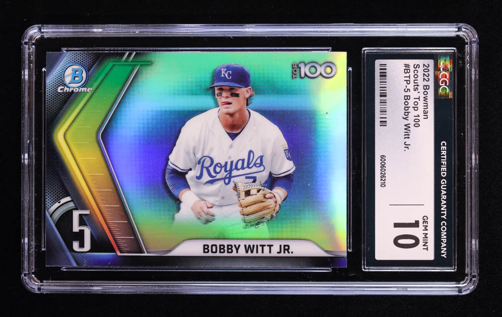 Bobby Witt Jr. 2022 Bowman Chrome Scouts Top 100 #BTP5 RC (CGC 10) at PristineAuction.com Bobby Witt Jr. 2022 Bowman Chrome Scouts Top 100 #BTP5 RC (CGC 10) at PristineAuction.com