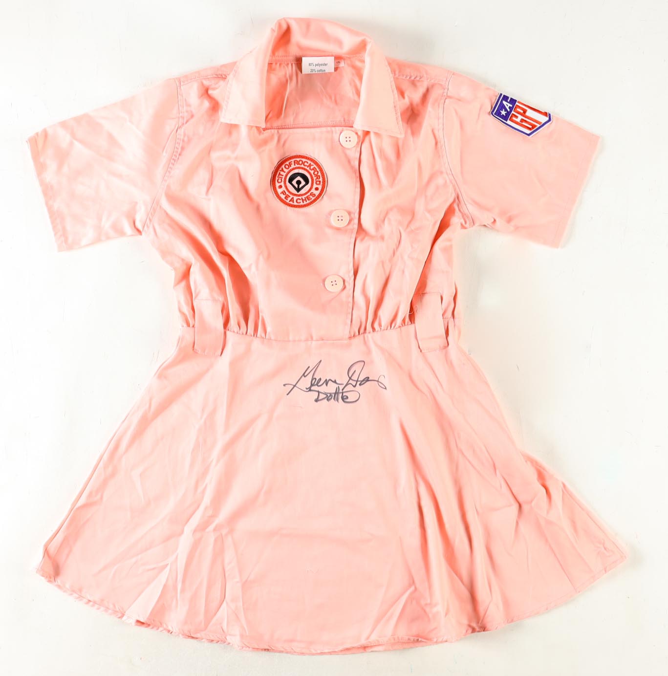 Geena Davis Signed "A League of Their Own" Rockford Peaches Jersey Inscribed "Dottie" (Schwartz) at PristineAuction.com Geena Davis Signed "A League of Their Own" Rockford Peaches Jersey Inscribed "Dottie" (Schwartz) at PristineAuction.com