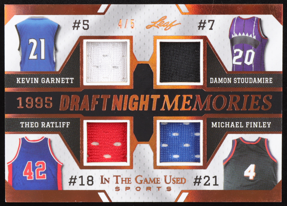 Kevin Garnett / Damon Stoudamire / Theo Ratliff / Michael Finley 2024 Leaf ITG 1995 Draft Night Memories Bronze #DNM6 #4/5 at PristineAuction.com Kevin Garnett / Damon Stoudamire / Theo Ratliff / Michael Finley 2024 Leaf ITG 1995 Draft Night Memories Bronze #DNM6 #4/5 at PristineAuction.com