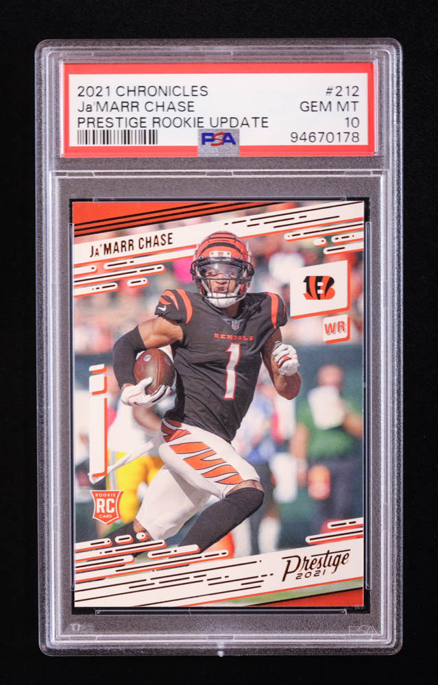 Ja'Marr Chase 2021 Panini Chronicles Prestige Rookies Update #212 RC (PSA 10) at PristineAuction.com Ja'Marr Chase 2021 Panini Chronicles Prestige Rookies Update #212 RC (PSA 10) at PristineAuction.com