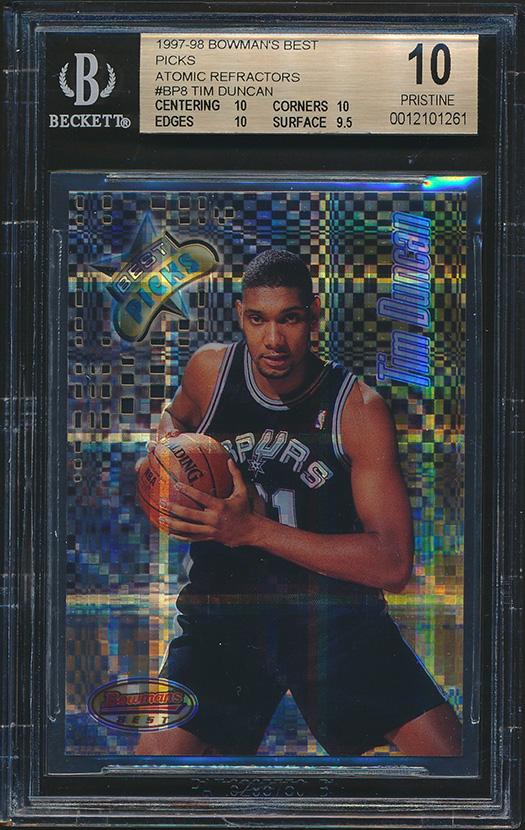 Tim Duncan 1997-98 Bowman's Best Picks Atomic Refractors #BP8 (BGS 10) at PristineAuction.com Tim Duncan 1997-98 Bowman's Best Picks Atomic Refractors #BP8 (BGS 10) at PristineAuction.com