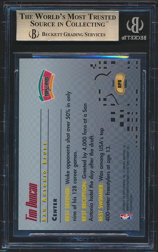 Tim Duncan 1997-98 Bowman's Best Picks Atomic Refractors #BP8 (BGS 10) at PristineAuction.com Tim Duncan 1997-98 Bowman's Best Picks Atomic Refractors #BP8 (BGS 10) at PristineAuction.com