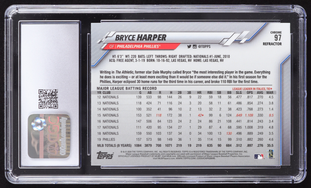 Bryce Harper 2020 Topps Chrome X-Fractors #97 (CGC 10) at PristineAuction.com Bryce Harper 2020 Topps Chrome X-Fractors #97 (CGC 10) at PristineAuction.com