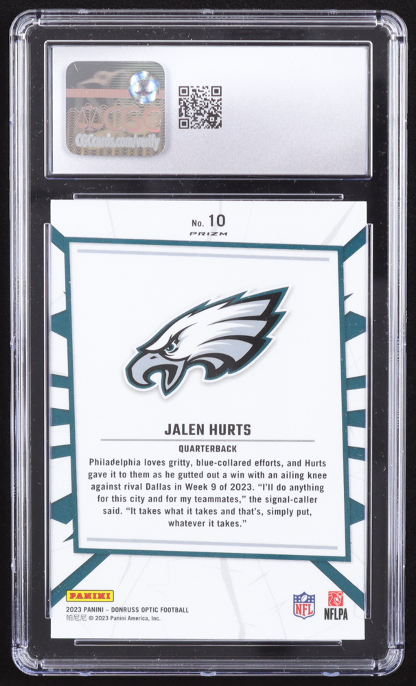 Jalen Hurts 2023 Donruss Optic My House #10 (CGC 10) at PristineAuction.com Jalen Hurts 2023 Donruss Optic My House #10 (CGC 10) at PristineAuction.com