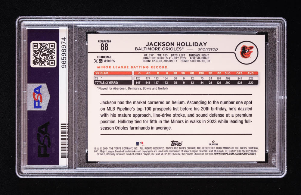 Jackson Holliday 2024 Topps Chrome Refractors #88 RC (PSA 10) at PristineAuction.com Jackson Holliday 2024 Topps Chrome Refractors #88 RC (PSA 10) at PristineAuction.com