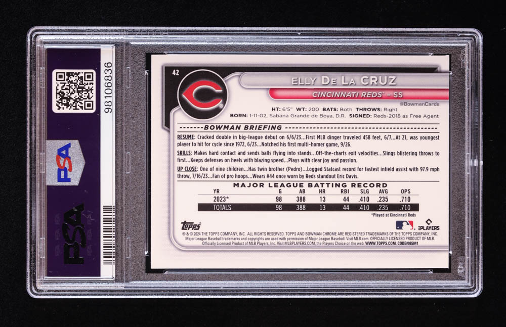 Elly De La Cruz 2024 Bowman Chrome #42 RC (PSA 10) at PristineAuction.com Elly De La Cruz 2024 Bowman Chrome #42 RC (PSA 10) at PristineAuction.com