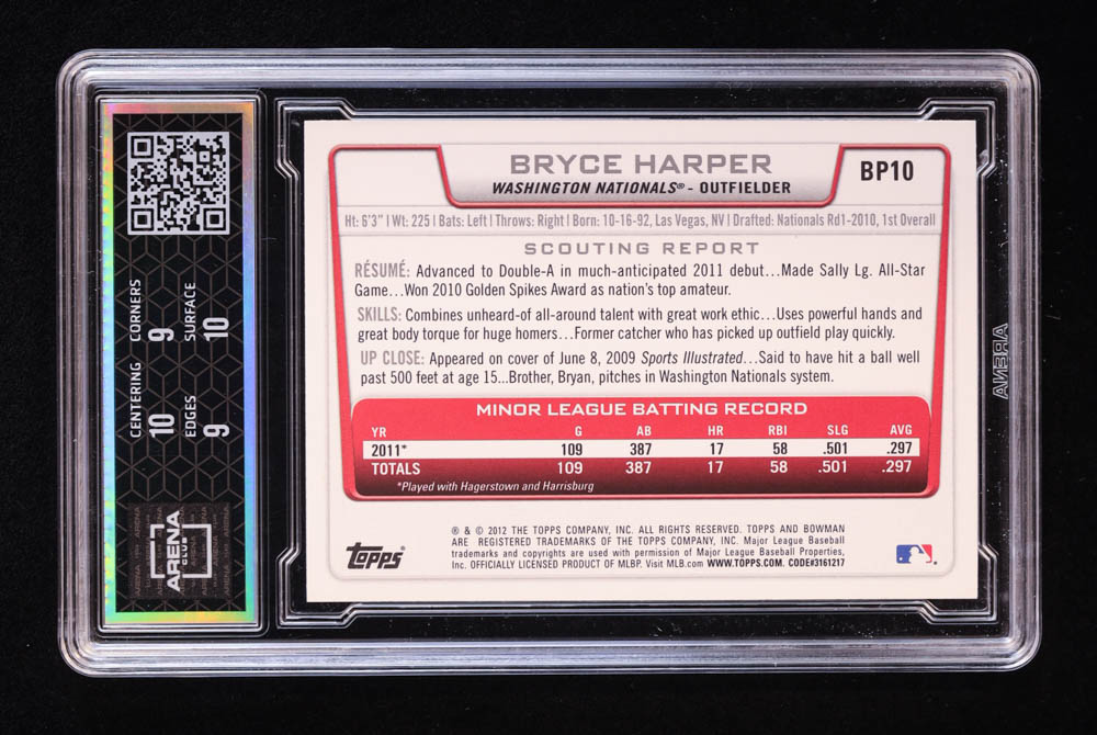 Bryce Harper 2012 Bowman Prospects #BP10 RC (Arena 9.5) at PristineAuction.com Bryce Harper 2012 Bowman Prospects #BP10 RC (Arena 9.5) at PristineAuction.com
