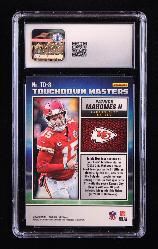 Patrick Mahomes II 2022 Panini Mosaic Touchdown Masters #8 (CGC 10) at PristineAuction.com Patrick Mahomes II 2022 Panini Mosaic Touchdown Masters #8 (CGC 10) at PristineAuction.com