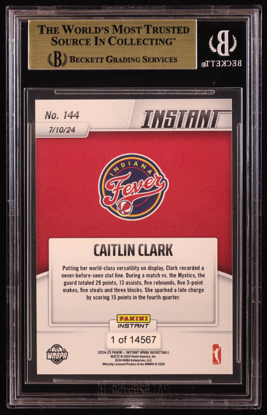 Caitlin Clark 2024 Panini Instant WNBA #144 RC (BGS 9.5) at PristineAuction.com Caitlin Clark 2024 Panini Instant WNBA #144 RC (BGS 9.5) at PristineAuction.com