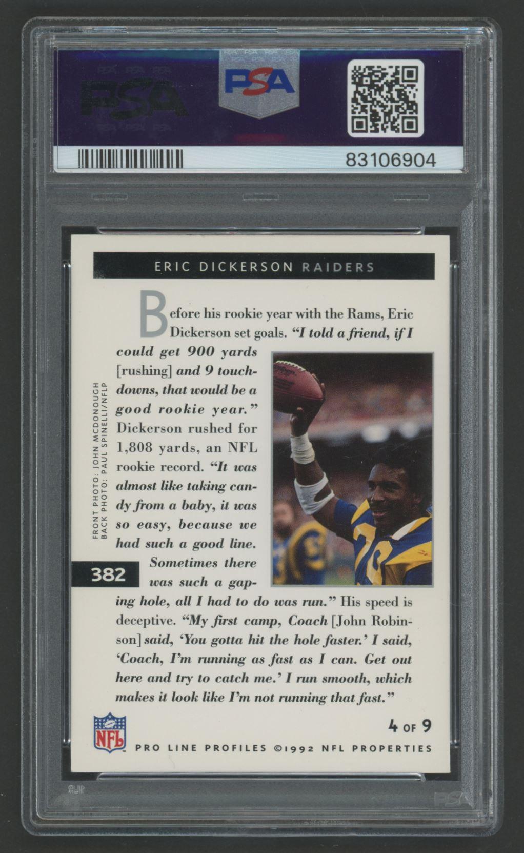 Eric Dickerson Signed 1992 Pro Line Profiles (PSA 8 | Autograph Graded 10) at PristineAuction.com Eric Dickerson Signed 1992 Pro Line Profiles (PSA 8 | Autograph Graded 10) at PristineAuction.com