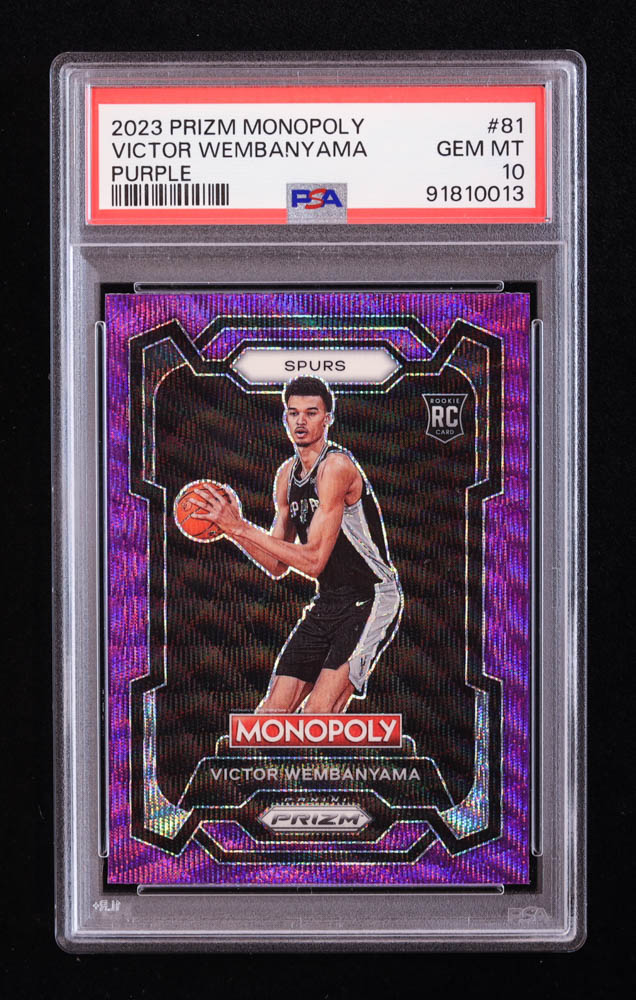 Victor Wembanyama 2023-24 Panini Prizm Monopoly Purple Wave Prizm RC #81 (PSA 10) at PristineAuction.com Victor Wembanyama 2023-24 Panini Prizm Monopoly Purple Wave Prizm RC #81 (PSA 10) at PristineAuction.com