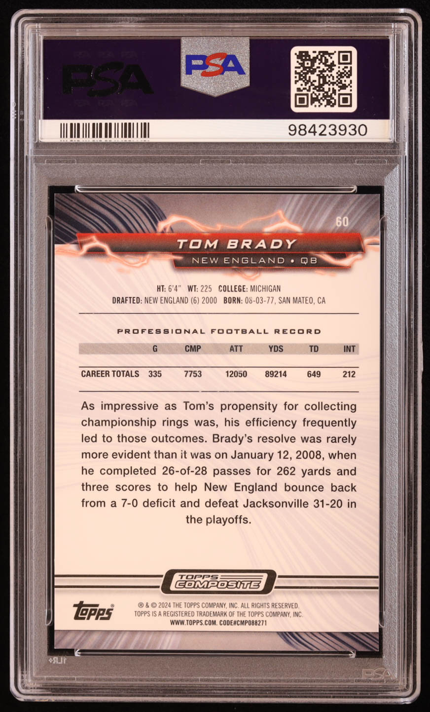 Tom Brady 2023 Topps Composite Resurgence Ruby Surge #60 #31/199 (PSA 10) at PristineAuction.com Tom Brady 2023 Topps Composite Resurgence Ruby Surge #60 #31/199 (PSA 10) at PristineAuction.com