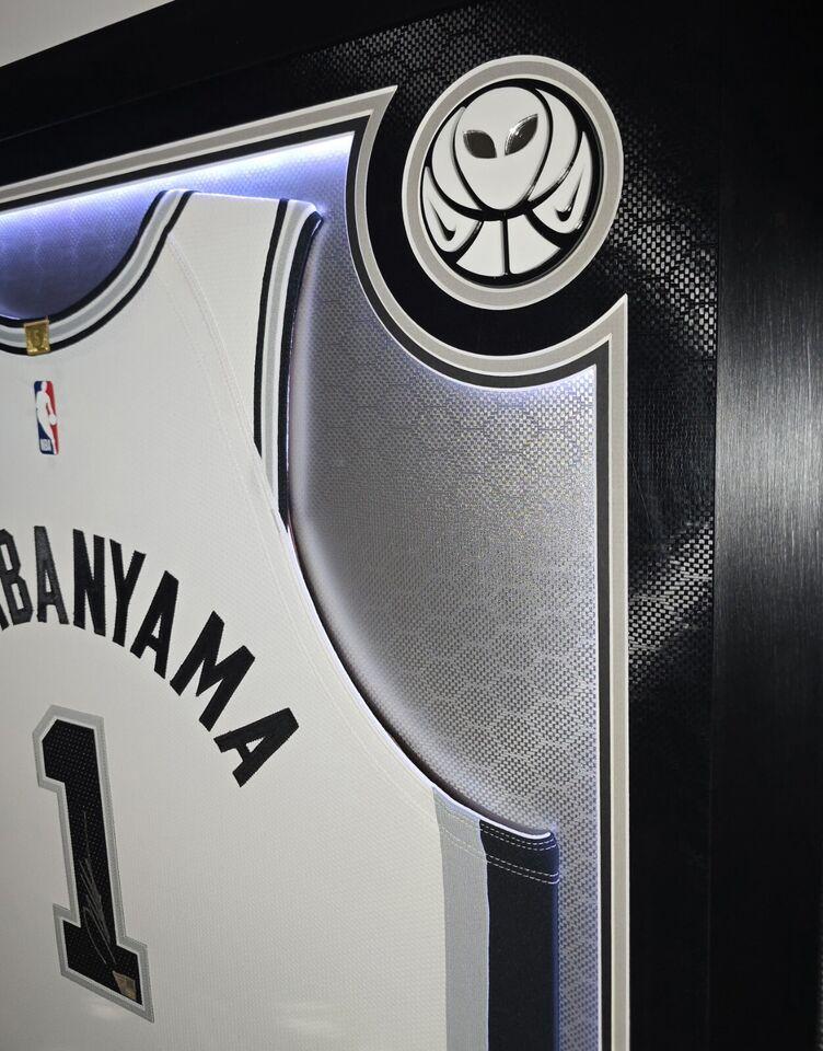 Victor Wembanyama Signed Spurs Custom Framed Nike Vaporknit Jersey with LED Display & (2) PSA 10 Graded Rookie Cards (Fanatics) at PristineAuction.com Victor Wembanyama Signed Spurs Custom Framed Nike Vaporknit Jersey with LED Display & (2) PSA 10 Graded Rookie Cards (Fanatics) at PristineAuction.com