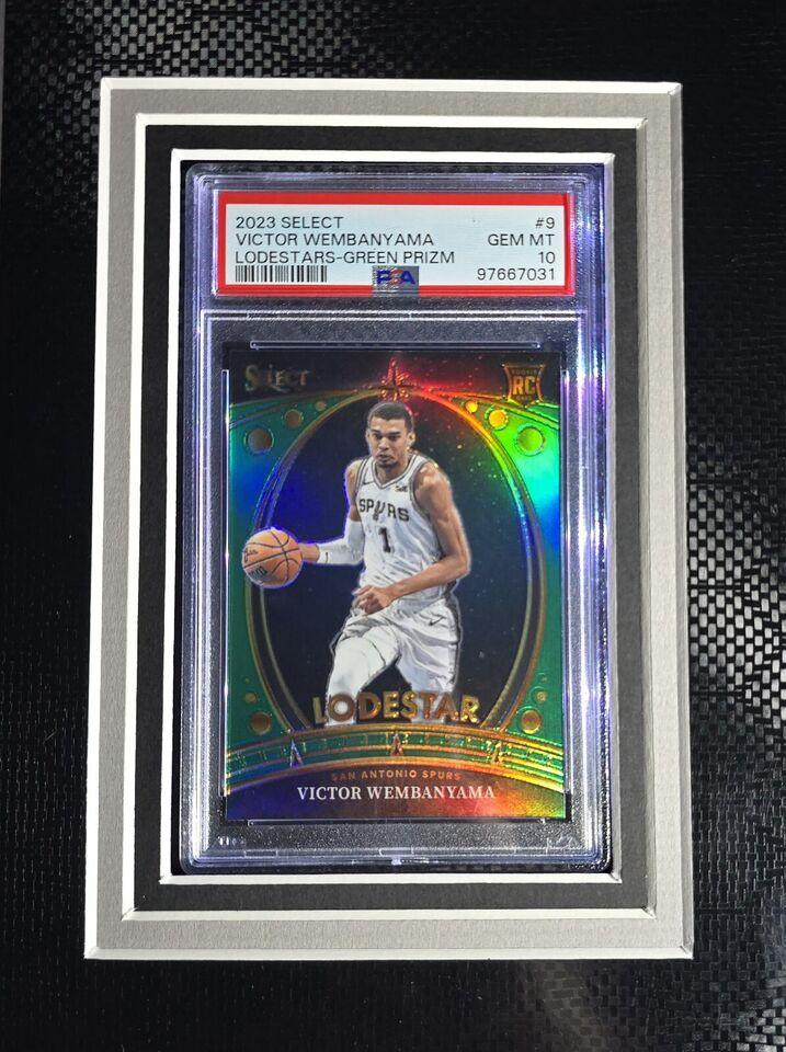 Victor Wembanyama Signed Spurs Custom Framed Nike Vaporknit Jersey with LED Display & (2) PSA 10 Graded Rookie Cards (Fanatics) at PristineAuction.com Victor Wembanyama Signed Spurs Custom Framed Nike Vaporknit Jersey with LED Display & (2) PSA 10 Graded Rookie Cards (Fanatics) at PristineAuction.com