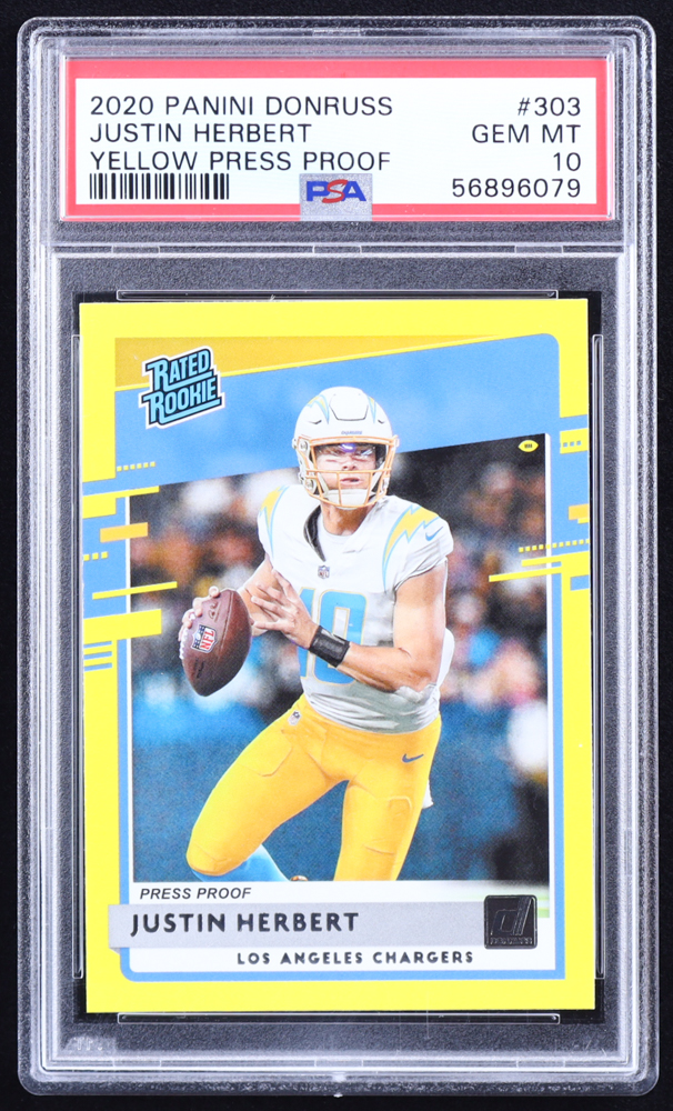 Justin Herbert 2020 Donruss Press Proof Yellow #303 RR RC (PSA 10) at PristineAuction.com Justin Herbert 2020 Donruss Press Proof Yellow #303 RR RC (PSA 10) at PristineAuction.com