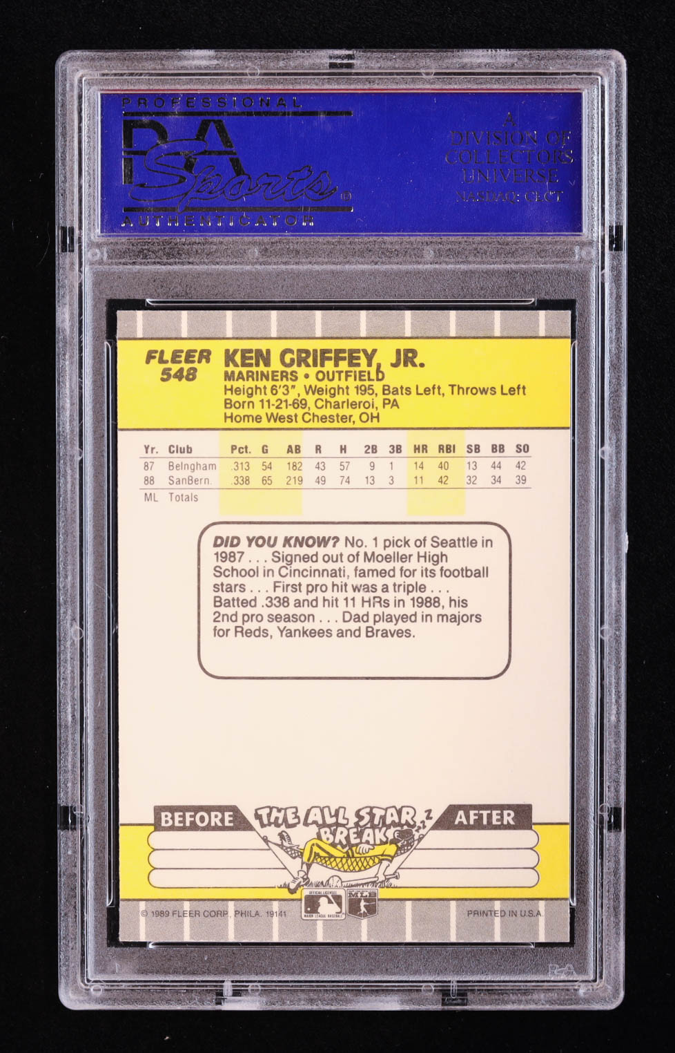 Ken Griffey Jr. 1989 Fleer #548 RC (PSA 9) at PristineAuction.com Ken Griffey Jr. 1989 Fleer #548 RC (PSA 9) at PristineAuction.com