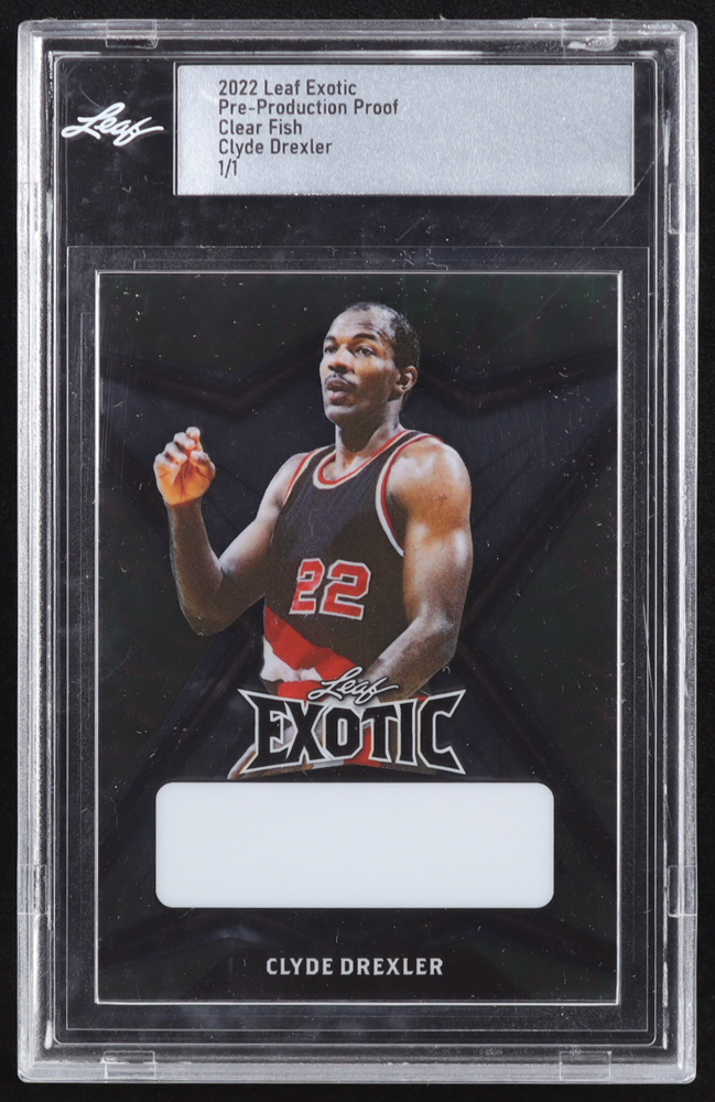 Clyde Drexler 2022 Leaf Exotic Clear Fish Pre-Production Proof #1/1 (Leaf) at PristineAuction.com Clyde Drexler 2022 Leaf Exotic Clear Fish Pre-Production Proof #1/1 (Leaf) at PristineAuction.com