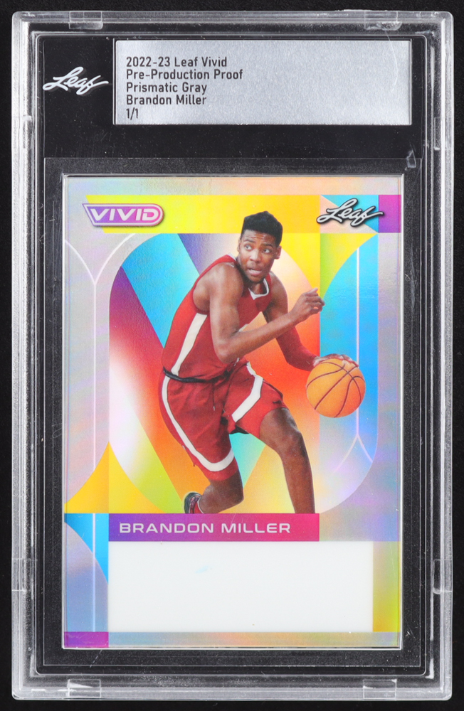 Brandon Miller 2022-23 Leaf Vivid Prismatic Gray Pre-Production Proof #1/1 RC (Leaf) at PristineAuction.com Brandon Miller 2022-23 Leaf Vivid Prismatic Gray Pre-Production Proof #1/1 RC (Leaf) at PristineAuction.com