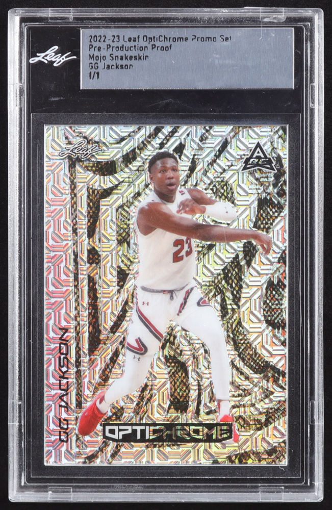 GG Jackson 2022-23 Leaf OptiChrome Promo Set Mojo Snakeskin Pre-Production Proof #1/1 RC (Leaf) at PristineAuction.com GG Jackson 2022-23 Leaf OptiChrome Promo Set Mojo Snakeskin Pre-Production Proof #1/1 RC (Leaf) at PristineAuction.com
