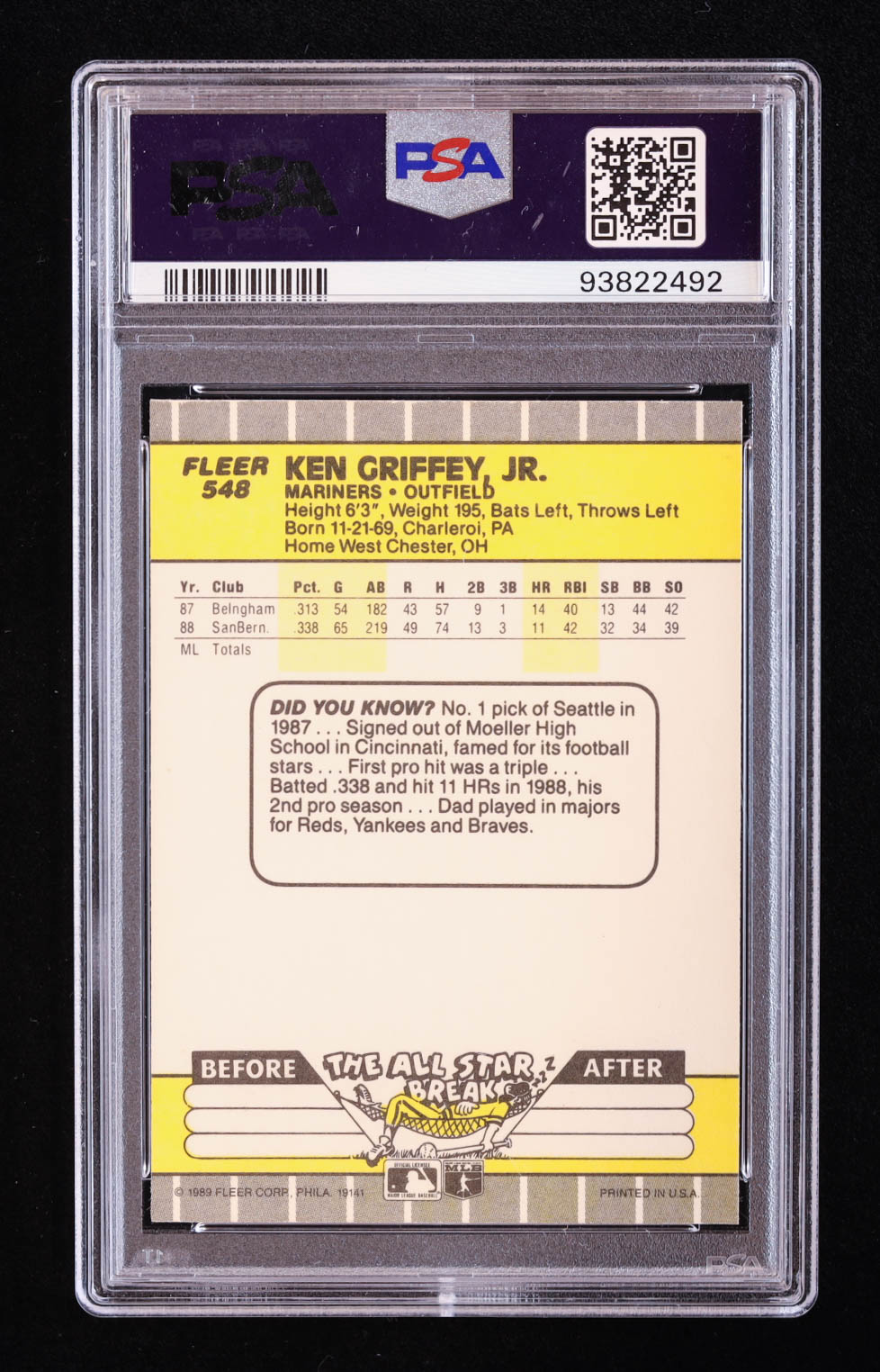 Ken Griffey Jr. 1989 Fleer #548 RC (PSA 9) at PristineAuction.com Ken Griffey Jr. 1989 Fleer #548 RC (PSA 9) at PristineAuction.com