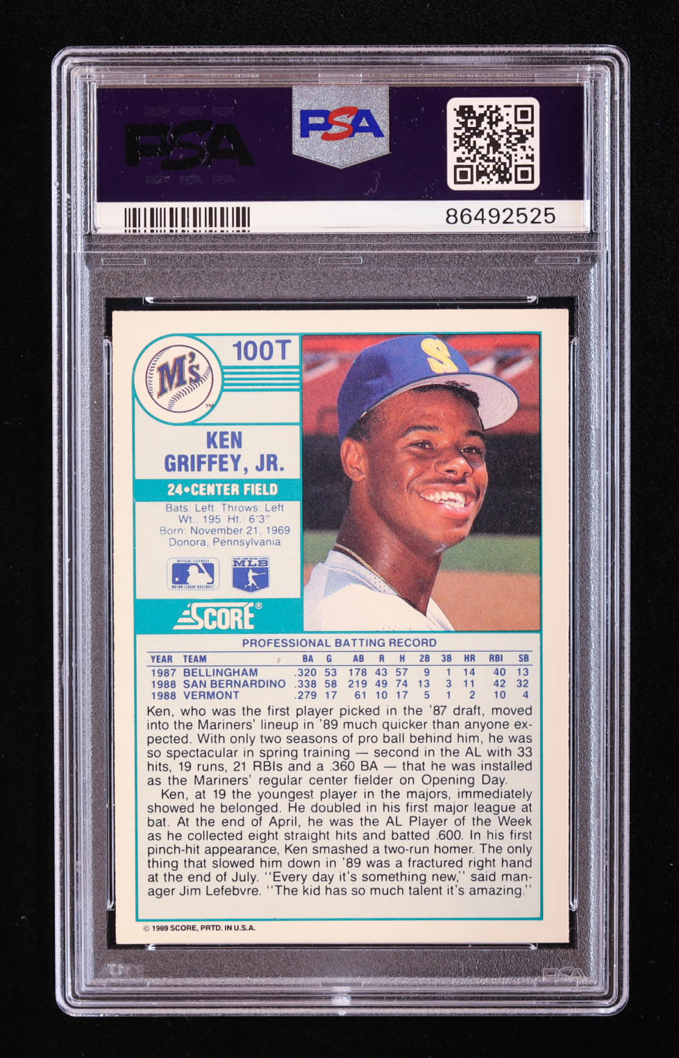 Ken Griffey Jr. 1989 Score Rookie/Traded #100T RC (PSA 9) at PristineAuction.com Ken Griffey Jr. 1989 Score Rookie/Traded #100T RC (PSA 9) at PristineAuction.com