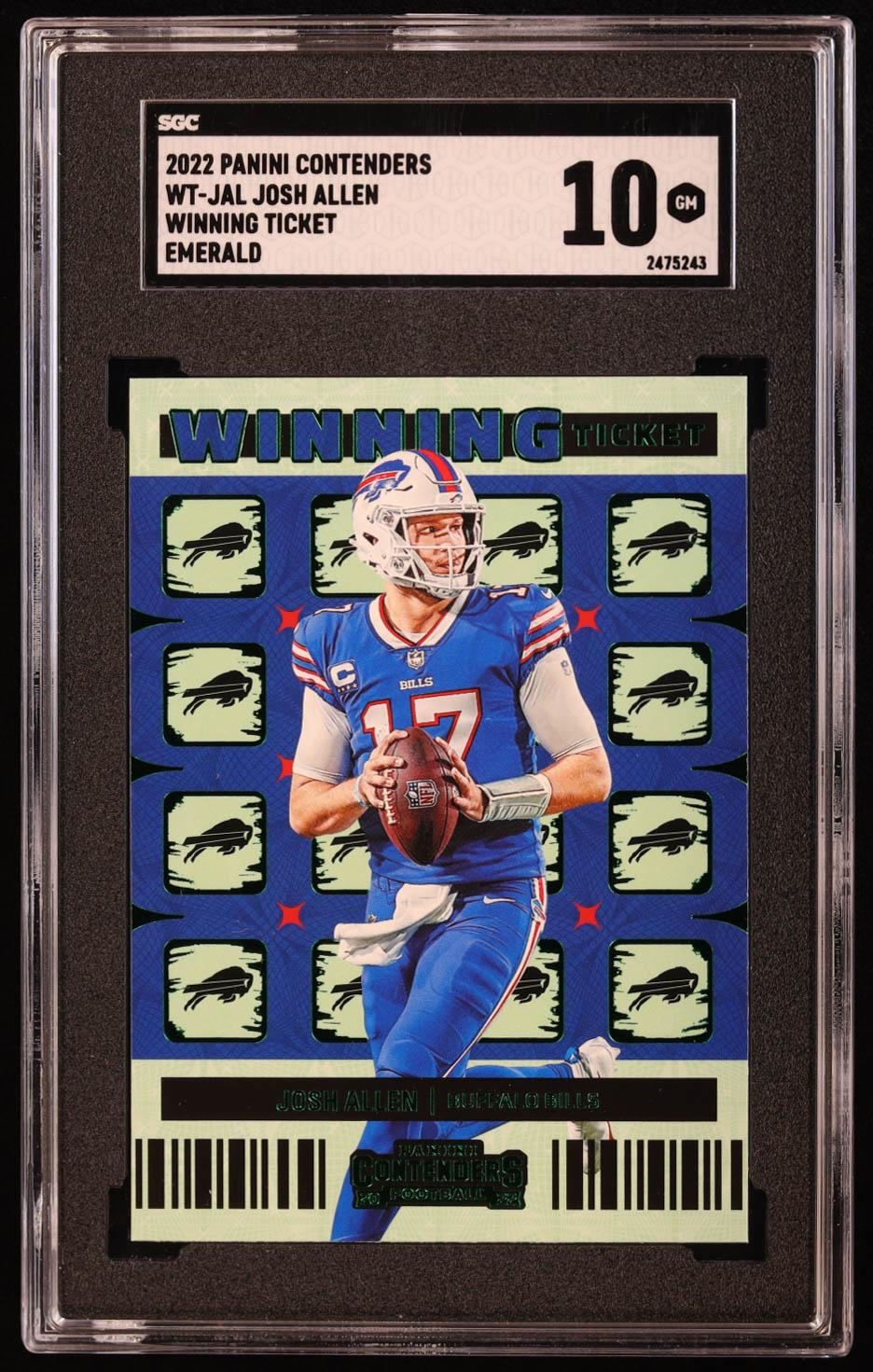 Josh Allen 2022 Panini Contenders Winning Ticket Emerald #1 (SGC 10) at PristineAuction.com Josh Allen 2022 Panini Contenders Winning Ticket Emerald #1 (SGC 10) at PristineAuction.com