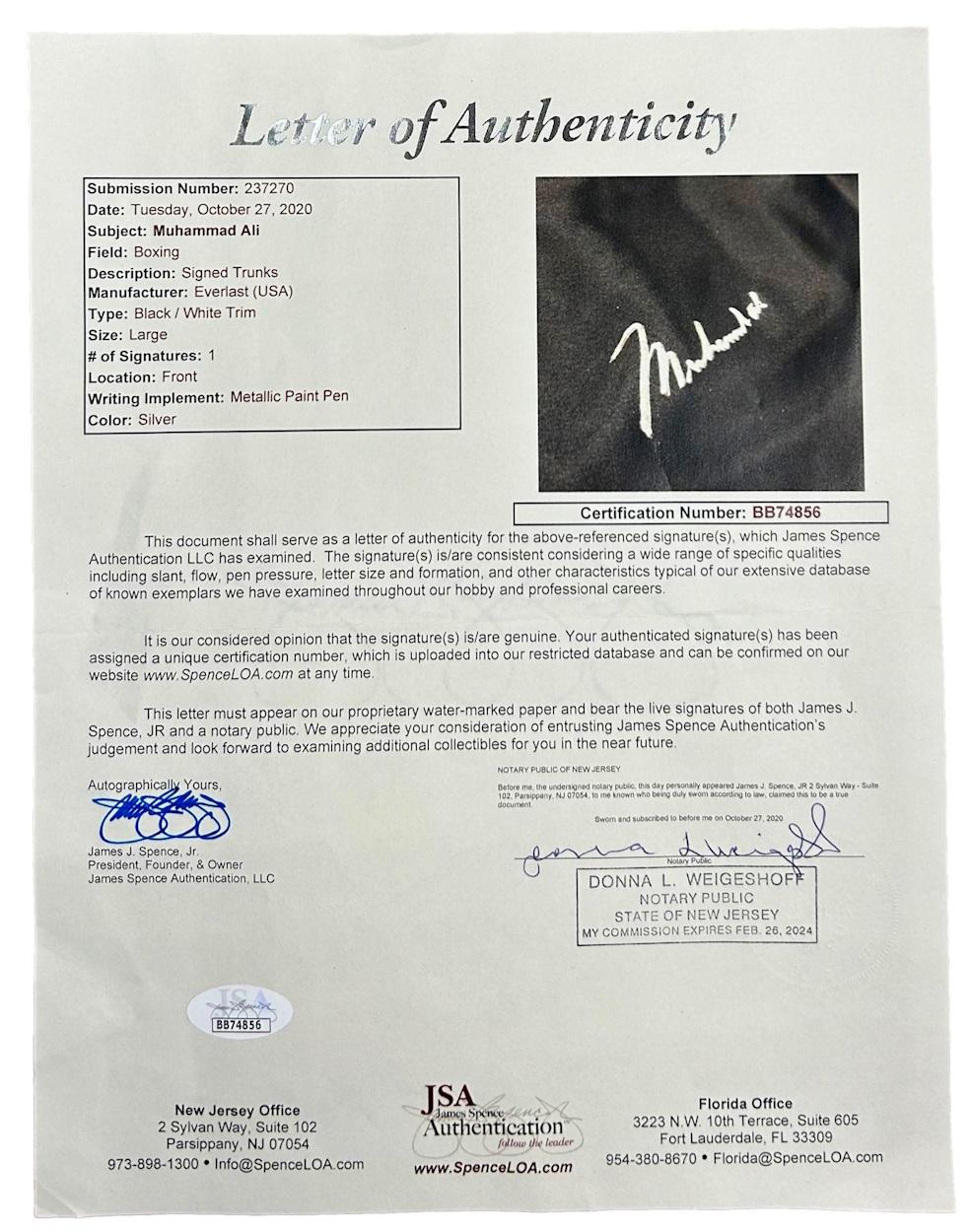 Muhammad Ali Signed Everlast Boxing Trunks (JSA) at PristineAuction.com Muhammad Ali Signed Everlast Boxing Trunks (JSA) at PristineAuction.com