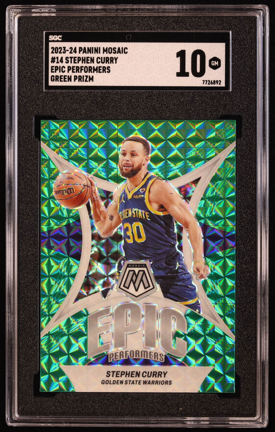 Stephen Curry 2023-24 Panini Mosaic Epic Performers Mosaic Green #14 (SGC 10) at PristineAuction.com Stephen Curry 2023-24 Panini Mosaic Epic Performers Mosaic Green #14 (SGC 10) at PristineAuction.com