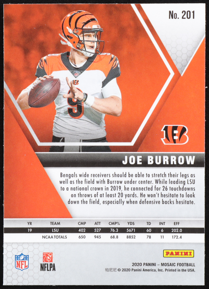 Joe Burrow 2020 Panini Mosaic #201 RC at PristineAuction.com Joe Burrow 2020 Panini Mosaic #201 RC at PristineAuction.com