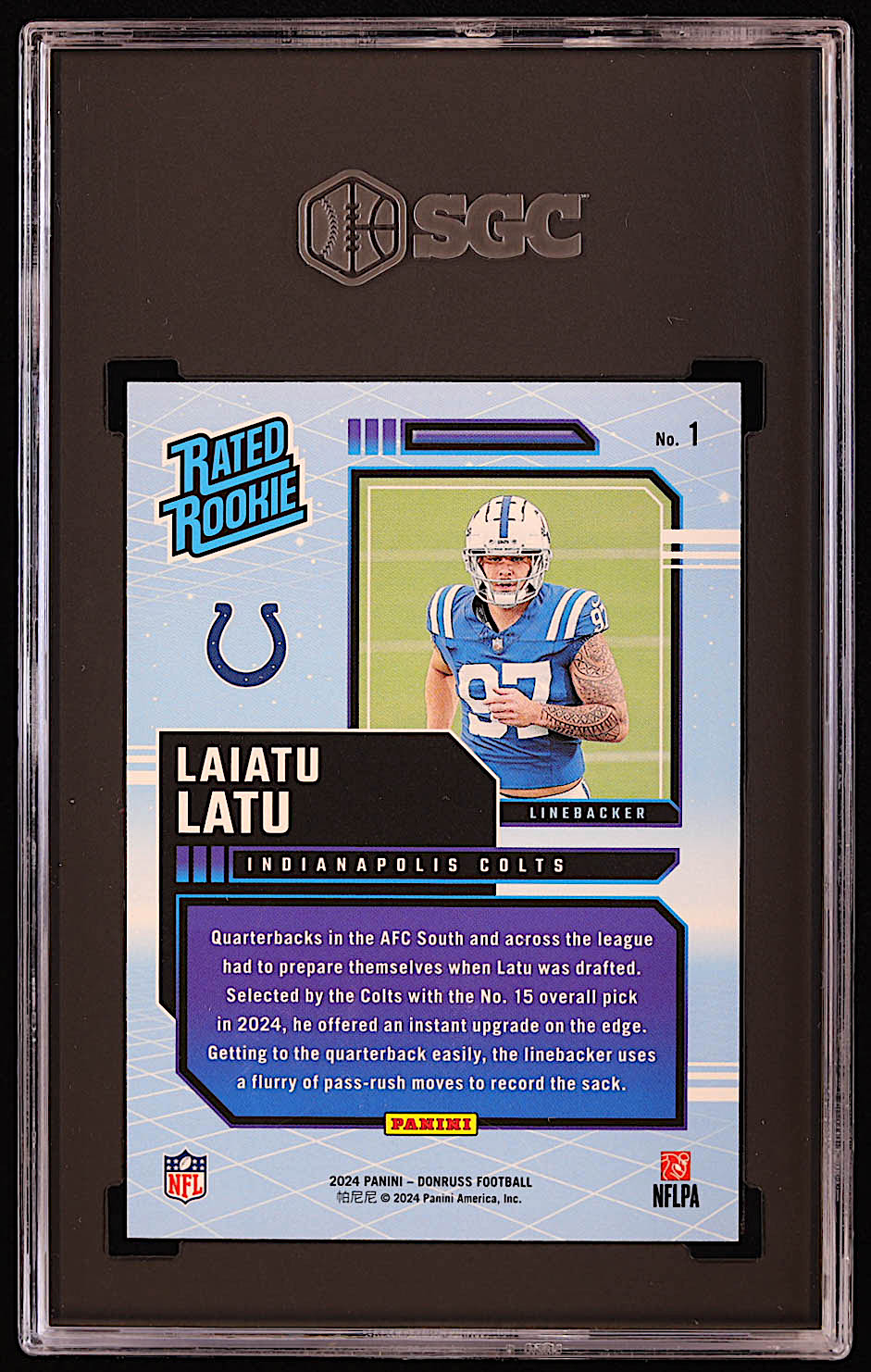 Laiatu Latu 2024 Donruss Rated Rookies Retro #1 RC (SGC 9.5) at PristineAuction.com Laiatu Latu 2024 Donruss Rated Rookies Retro #1 RC (SGC 9.5) at PristineAuction.com