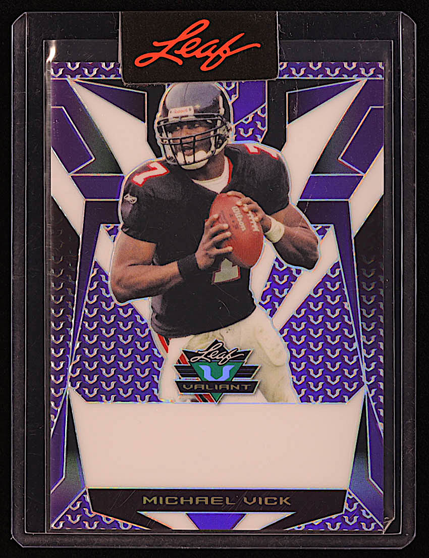 Michael Vick 2023 Leaf Eclectic Valiant Autographs Prismatic Purple Pre-Production Proof #NNO #1/1 at PristineAuction.com Michael Vick 2023 Leaf Eclectic Valiant Autographs Prismatic Purple Pre-Production Proof #NNO #1/1 at PristineAuction.com
