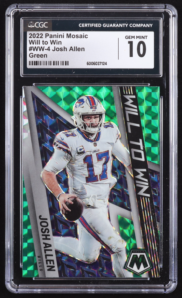 Josh Allen 2022 Panini Mosaic Will to Win Mosaic Green #4 (CGC 10) at PristineAuction.com Josh Allen 2022 Panini Mosaic Will to Win Mosaic Green #4 (CGC 10) at PristineAuction.com