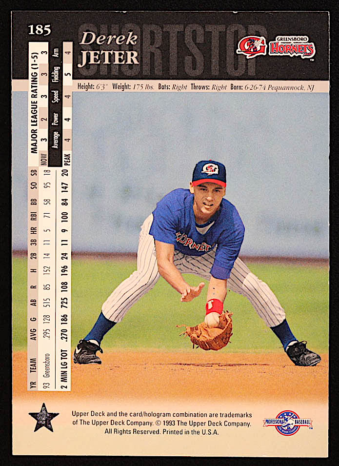 Derek Jeter 1994 Upper Deck Minors #185 RC at PristineAuction.com Derek Jeter 1994 Upper Deck Minors #185 RC at PristineAuction.com