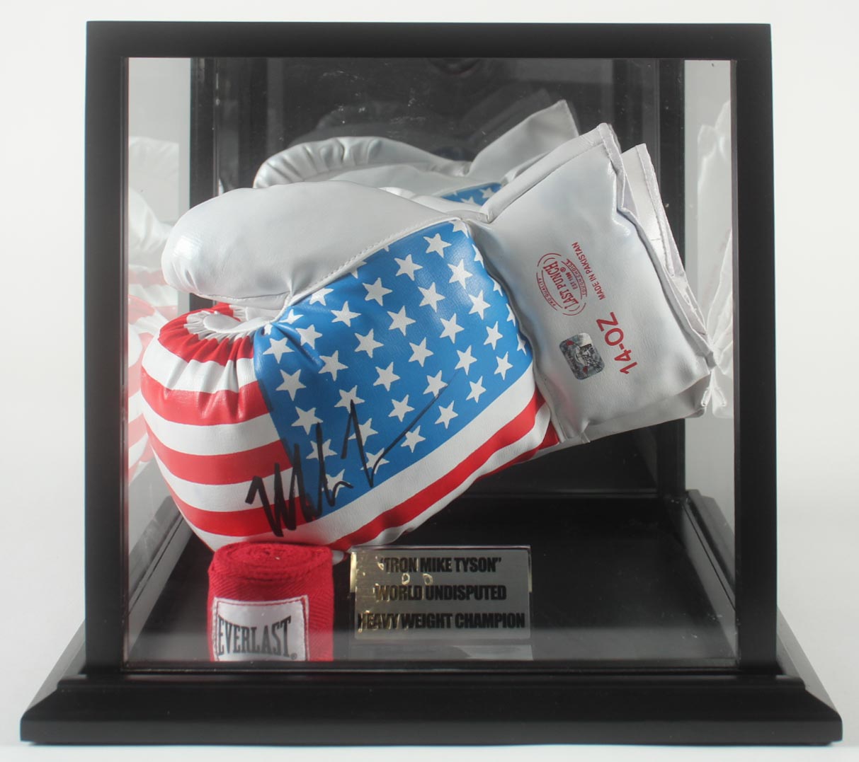Mike Tyson Signed Pair Of Last Punch USA Boxing Glove Set with Wrist Wraps & Display Case (Tyson) at PristineAuction.com Mike Tyson Signed Pair Of Last Punch USA Boxing Glove Set with Wrist Wraps & Display Case (Tyson) at PristineAuction.com