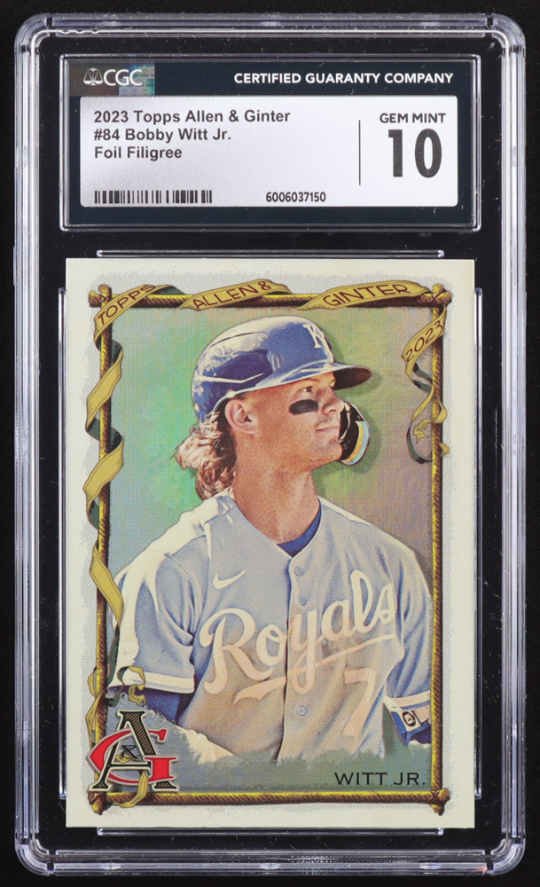 Bobby Witt Jr. 2023 Topps Allen and Ginter Foil Filigree #84 (CGC 10) at PristineAuction.com Bobby Witt Jr. 2023 Topps Allen and Ginter Foil Filigree #84 (CGC 10) at PristineAuction.com
