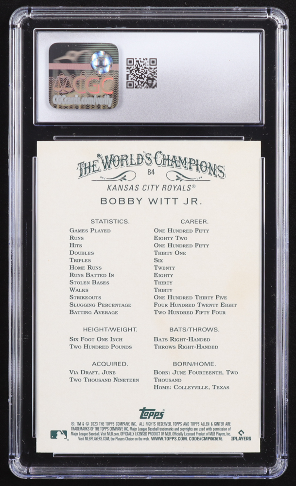 Bobby Witt Jr. 2023 Topps Allen and Ginter Foil Filigree #84 (CGC 10) at PristineAuction.com Bobby Witt Jr. 2023 Topps Allen and Ginter Foil Filigree #84 (CGC 10) at PristineAuction.com