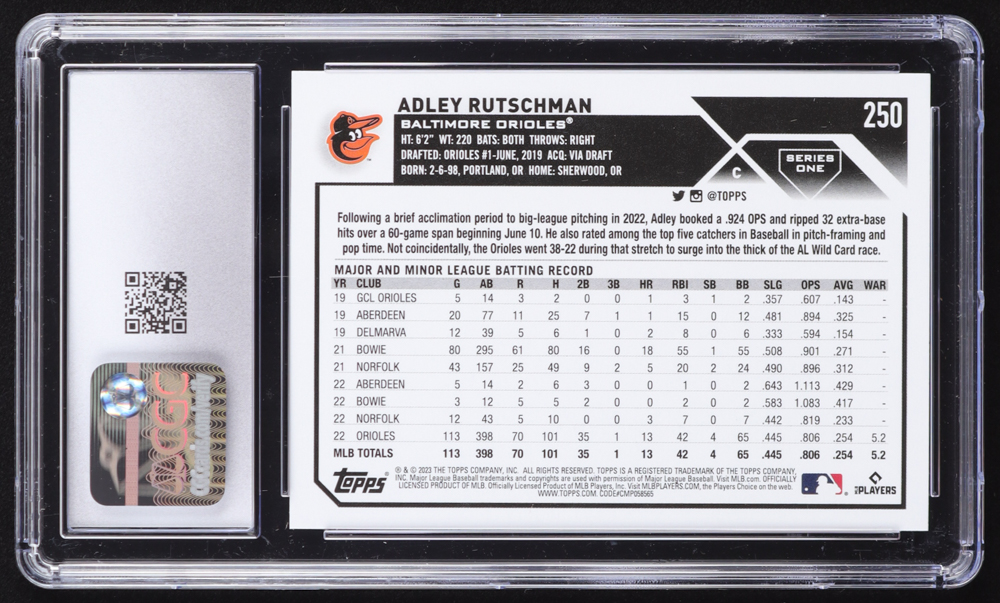 Adley Rutschman 2023 Topps #250 RC (CGC 10) at PristineAuction.com Adley Rutschman 2023 Topps #250 RC (CGC 10) at PristineAuction.com